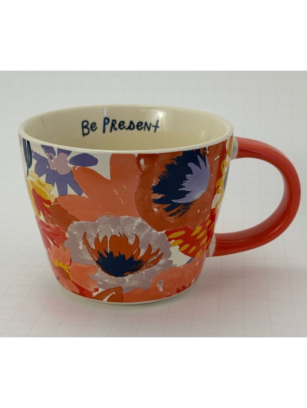 Opalhouse Floral Stoneware Coffee Mug with 'Be Present' Inside Text